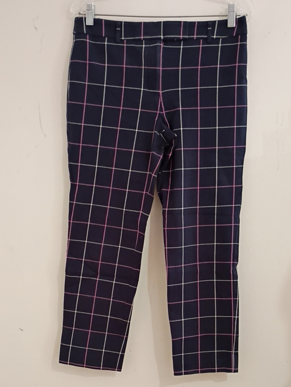 Talbots Navy Windowpane Ankle Pants with Pink and White Grid